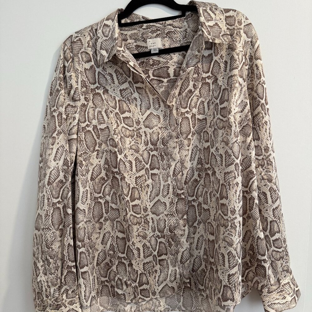 A New Day Snakeskin Print Button-Up Blouse Neutral